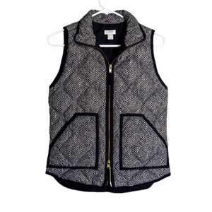 J. Crew Quilted Puffer Vest Zipper Luxury Cream Black Aztec Pattern Nautical Fun
